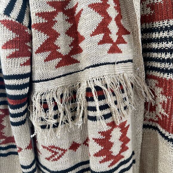 MAURICES Cardigan Sweater Size Large Western Fringe Longline Geo Duster NWT - Picture 12 of 16